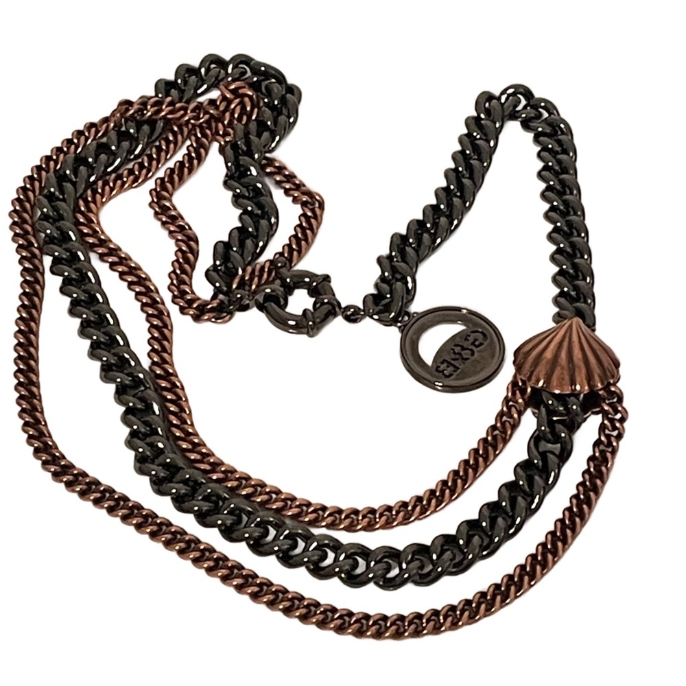 GILES & BROTHER NEW YORK Designer Studio Necklace Multi Chain Gunmetal Rose Gold